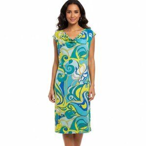 Banana Republic Trina Turk Dress Silk Retro Cowl Neck Women Size S Blue Floral